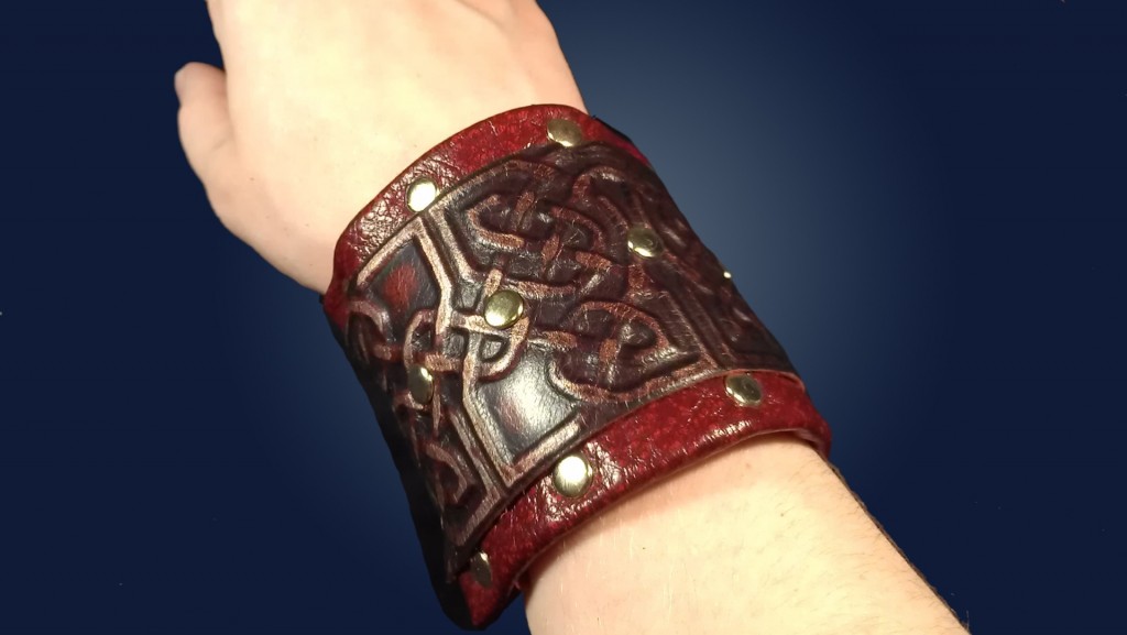 Celtic Red Leather and Stud Cuff by Ragged Edge Leatherworks at CusomMade.com