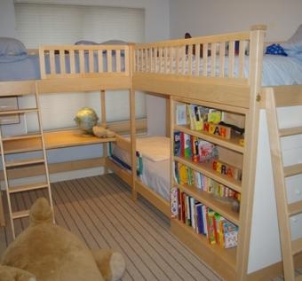 Children's Triple Bunk Bed with Desk and Storage by Codfish Park Design LLC at CustomMade.com