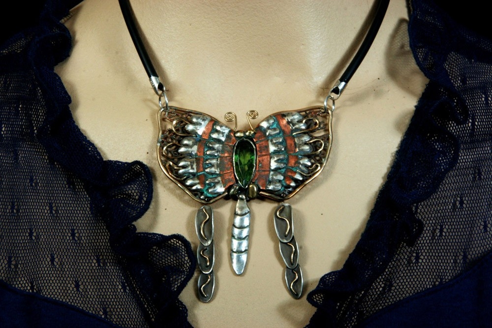 Art Deco Butterfly in Copper Silver and Peridot by Bond's Jewels at CustomMade.com