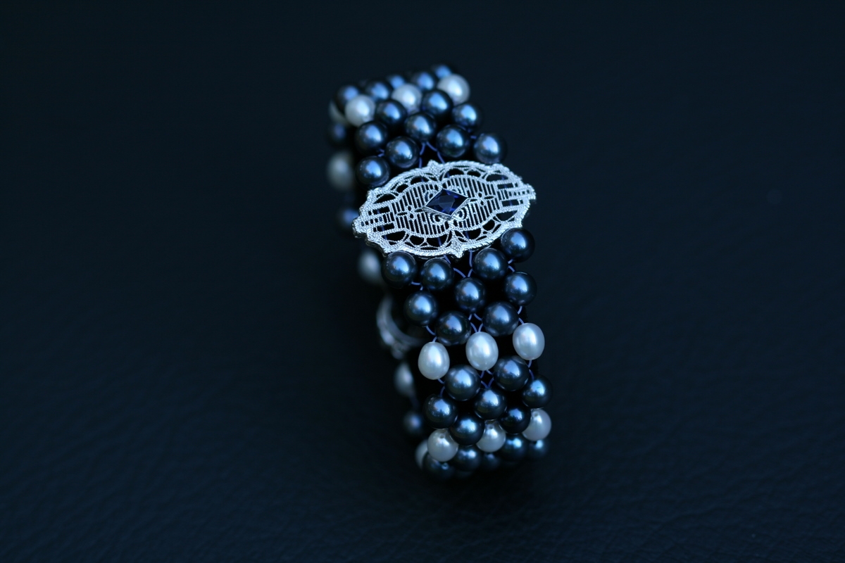 Hand-woven Something Blue Art Deco Sapphire and Pearl Bracelet by Rachels Design at CustomMade.com
