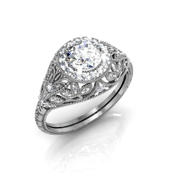 Custom Vintage Art Deco-Style Halo Diamond Ring by Diamond Zone at CustomMade.com